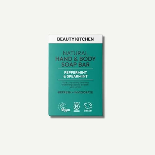 Beauty Kitchen - Natural Hand and Body Soap Bar - Peppermint and Spearmint Essential Oils - Triple-Milled, Palm Oil-Free and Cooling Mint Cleansing Bar - 100g