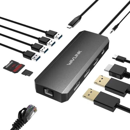 Laptop Dockingstation, WAVLINK12-in-1-Triple-Display-USB-C-Hub mit Dual-DP, HDMI, 100-W-PD-Ladegerät, Gigabit-Ethernet, USB3.0/2.0, SD/TF-Kartenleser, Mikrofon/Audio für Lenovo HP - Schwarz