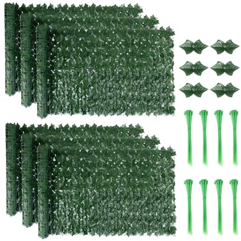 6PCS Artificial Ivy Fence Screening, 3m x 1m Artificial Hedge Screening, Fence Privacy Screen Artificial Hedge Roll,Artificial Ivy Trellis Screening with 20 Zip Ties for Garden Balcony Outdoor Decor