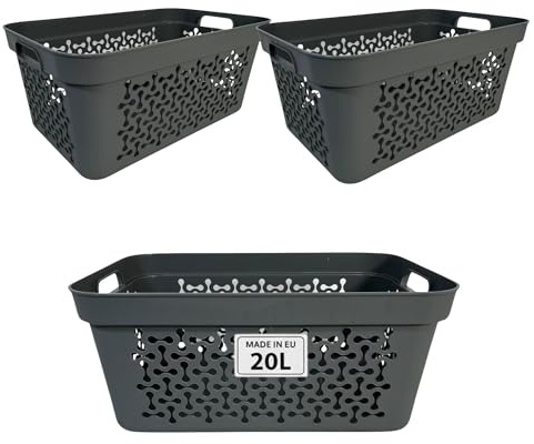 Plastard Wäschekorb 3er Set 20 Liter Grau aus Kunststoff mit Griffen