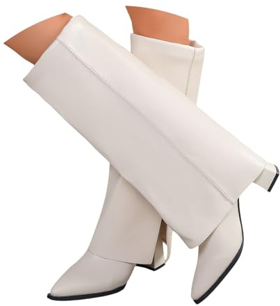 Scarpe Stivali Texani Arricciati da Donna con Ghetta Risvolto