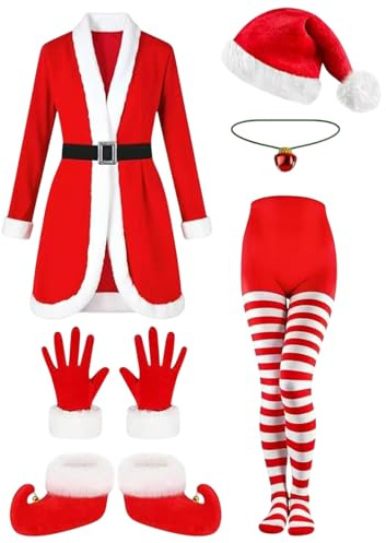 Weihnachtsmann Kostüm Anzug Gürtel Hut Handschuhe