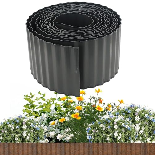 Rasenzaun Metall - 10 m Wellplatten Gartenzaun Rostbeständige Gartenumrandung Gehwegwand Spielplatztrenner Blumenbeet Landschaftsbesatz Beetumrandung
