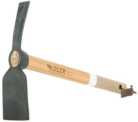ADLER Rosie Gartenhacke Ziehhacke Eschenstiel geschmiedet Braun 45 cm | Einzinkiger C45-Kopf für Bodenlockerung und Saatrillen in Lehmböden