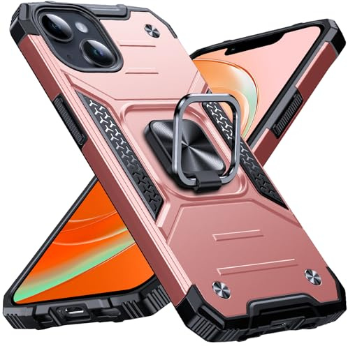 Anqrp Heavy Duty Case for iPhone 13 Mini Case with Enhanced Ring Holder Grip Stand, Military Grade Shockproof Rugged Drop Protective Silicone Hard iPhone 13 Mini Phone Case Cover, Rose Gold