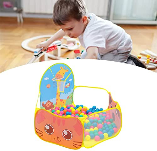 EMUKOEP Tente de Fosse à Balles pour bébé Girafe de Dessin animé avec Panier de Basket-Ball, Ligne d'emballage épaisse, Tissu en Polyester, Aire de Jeu Idéale, Moins de 5 Ans (Jaune)