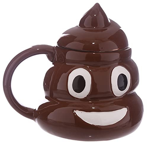 Tazza Mug colazione ceramica CON COPERCHIO EMOTICON EMOJI CACCA POOP, 450 ml