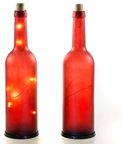 DbKW LED Weinflasche- Glasflasche Satiniert, 10 LEDs, batteriebetrieben, in & Outdoor Geeignet. Flasche mit LED-Beleuchtung (1x Rot) …