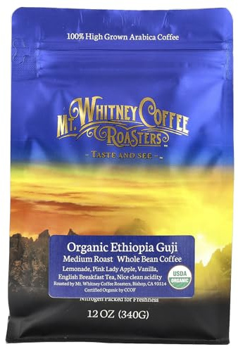 Organic Ethiopia Guji, Whole Bean Coffee, Medium Roast, 12 oz (340 g), Mt. Whitney Coffee Roasters
