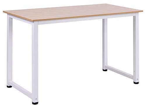 HOMCOM Scrivania per Computer Salvaspazio con Piedini Regolabili, Tavolo Scrittoio Scrivania PC per Gaming, Casa, Sala da Pranzo, Studio e Ufficio, 120x60x76 cm, Rovere e Bianco