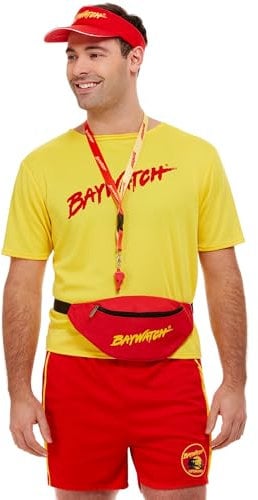 Smiffys Baywatch Kit for Adults, Red, Includes Visor, Bumbag, and Whistle, Official Baywatch Licensed Costume, Easy Wear Instant Kit, Perfect for Classic 90s and Beach Themed Parties
