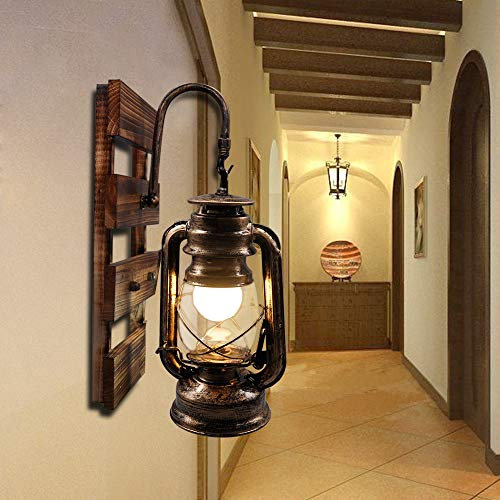 Artpad Rustikale Kerosinlampe an der Wand montiert, E27 Haken hängende Wandleuchte mit Holzsockel, Innenbar Kaffee Restaurant Korridor Dekor Wandlampen