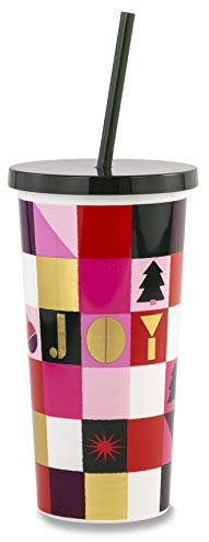 Kate Spade New York Holiday Insulated Tumbler with Reusable Silicone Straw, 20 Ounces, Joy