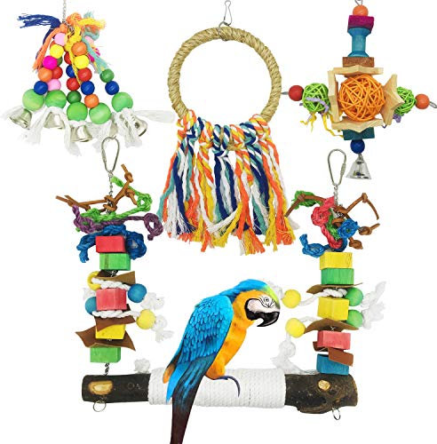 Allazone Bird Parrot Toys, 4 Stück Sitzstangen Vögel, Große Papageienschaukel Vogelschaukel Schaukel, Sitzstangen für Vögel, Vögel Spielzeug Vogel Papagei Schaukel Spielzeug