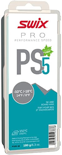 Swix PS05-18 Pro Speed Wax PS5 Türkis, 0 bis 10 °C, 180 g Riegel, Fluoro-frei, für Ski oder Snowboard