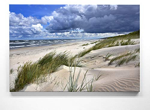 BilderKing Atemberaubendes Ostsee Leinwand-Bild 90x60cm, Motiv Strand Polen. Ein einzigartiges Wandbild als Deko für Wohnzimmer, Schlafzimmer, Küche. Aufgespannt auf Holzrahmen