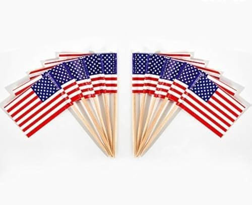 JAVD CYPS 100 Stück USA Amerikanische Flagge US-Zahnstocher-Flaggen, kleine Mini-Stick-Cupcake-Topper US-Flaggen, 4. Juli, Veteranentag, Landspieße, Partydekoration, Feier, Bar, Kuchenflaggen