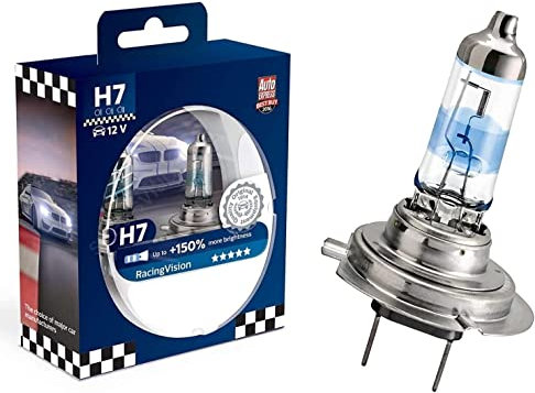 2x Philips H7 55W 12V PX26d 12972RVS2 Racing Vision +150% mehr Helligkeit Intensiv Weiß Ersatz Scheinwerfer Halogen Lampe - E-geprüft