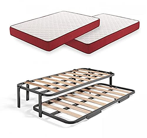 HOGAR 24 Cama Nido Metálica Reforzada con 6 Patas + 2 Colchones Viscoelásticos Viscoplus 20, 90x190 cm