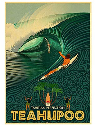 PHGFK Affiche De Voyage Vintage Teahupoo Surf Toile Tableau Peinture Anime Art Mural RéTro Bandes DessinéEs Nordique Salon Maison Decoration Murale Tableaux 40x60 Cm Sans Cadre