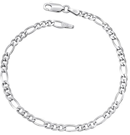 Figaro Armband 925 Sterling Silber rhodiniert 3,5mm breit Länge wählbar 16 16,5 17 17,5 18 18,5 19 19,5 20 20,5 21 21,5 22 cm Figarokette Silberkette Armkette Armkettchen anlaufgeschützt (22)
