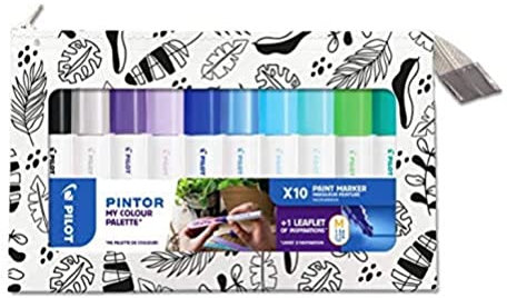 PILOT PINTOR Kreativmarker My Colour Palette – 10 Stück in M – kühle Farben – Farbmarker-Stifte für DIY-Projekte, für fast alle Oberflächen, schnell trocknend und gut deckend