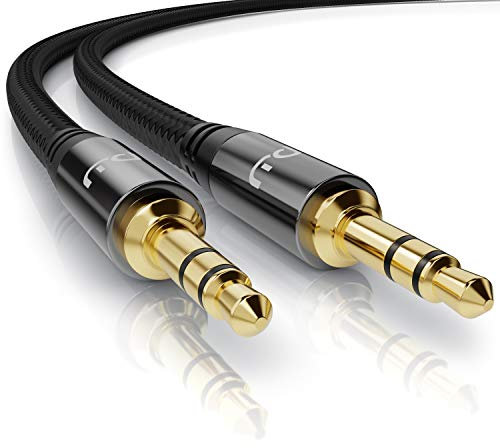 Primewire - Câble Auxiliaire Audio Stéréo 3.5mm 5m, Mâle à Mâle, 3 Pôles, Connecteurs Plaqués Or, Compatible Avec iPads, Smartphones, Casques, Enceintes PC, TV