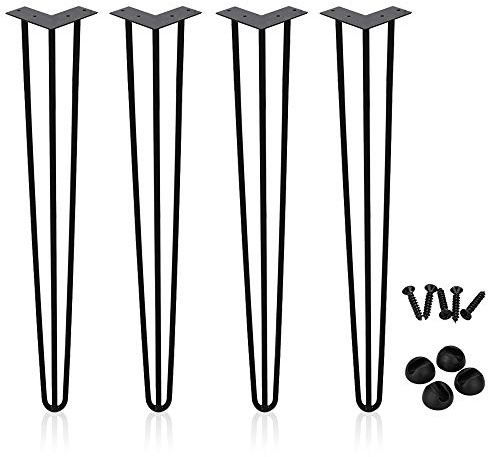 Lospitch 4X Tischbeine Tischgestell Hairpin Legs 3 Stangen Möbelbein Haarnadelbeine Möbelfüße Tischkufen Haarnadelbeine 45cm mit Bodenschoner Schrauben