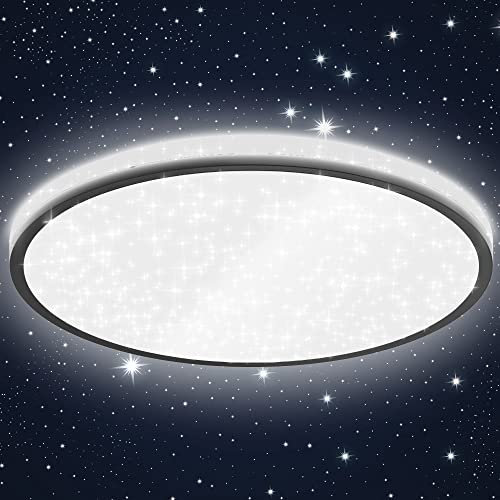 B.K.Licht - LED Deckenlampe mit Sternenhimmel, neutralweiße Lichtfarbe, 18 Watt, 1800 Lumen, LED Deckenleuchte, Lampe, Wohnzimmerlampe, Schlafzimmerlampe, Küchenlampe, 33x6,4 cm, Schwarz