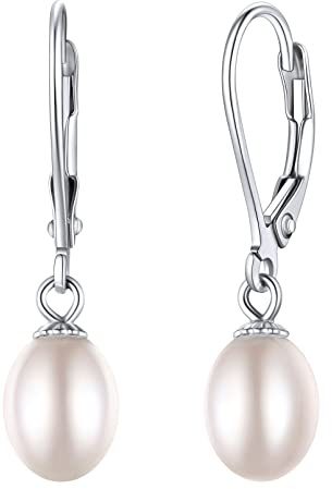 ChicSilver Drop Earrings 925 Sterling Silver Handpicked Freshwater Cultured Pearl Dangle Hoop Earrings for Women Elegant Earrings(with Gift Box)