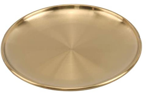Allwiner Plate Dining Stainless Steel Golden Storage Tray Luxurious Brass Gold Round Plate Fruit Cake Steak Snack Kitchen 20cm