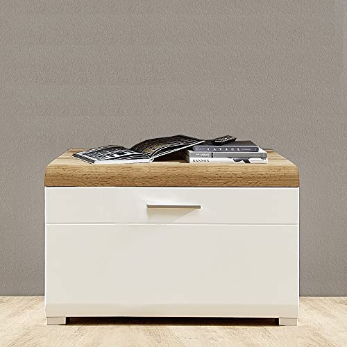 Lomadox Lowboard weiß mit Schubkasten 80 cm breit Deckplatte in Eiche Altholz Nb., B/H/T: ca. 80/51/47 cm