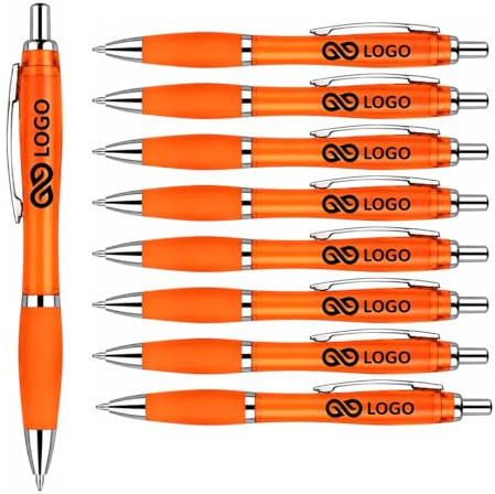 WPRO Kugelschreiber mit Logo 100 Stück, blau schreibend, orange, personalisierte Werbekugelschreiber, einfarbiger Aufdruck inklusive, beidseitig oder mehrfarbig bedruckbar