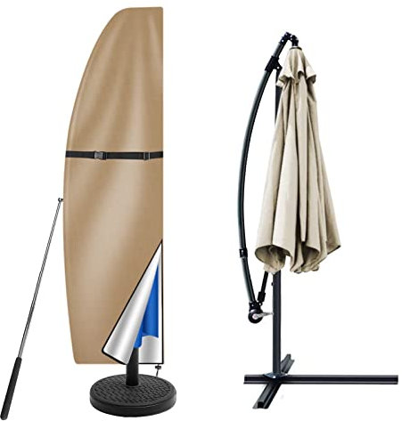 wiipara Parasol Cover with Rod, Parasol Protective Cover fit for Waterproof UV-Block Windproof Large Umbrella Cover with Zip and Storage Bag for Garden Outdoor (Khaki, 205x25x57/48(bottom) cm)