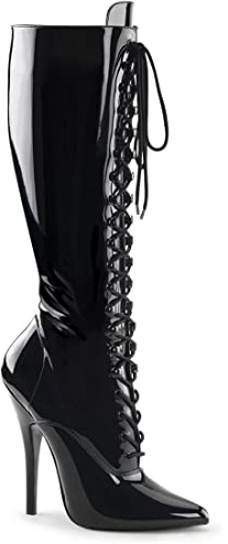Gizelle Women's Knee High Stiletto Boots Lace Up Side Zipper Heeled Boots (Black Patent, uk_footwear_size_system, adult, women, numeric, medium, numeric_9)
