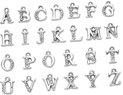 Dickly 26 Pièces/Z Lettres Strass Breloques Alphabet Perles Faites à La Main pour Bracelet S Boucle d'oreille Collier, Argent