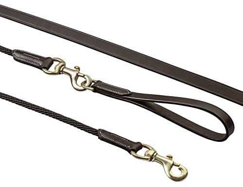 Sunride teilbare Schlaufzügel (Hilfszügel) für Pferde, aus Echtleder und Kordel, mit Sattelschlaufen (Pony 400 cm, braun)