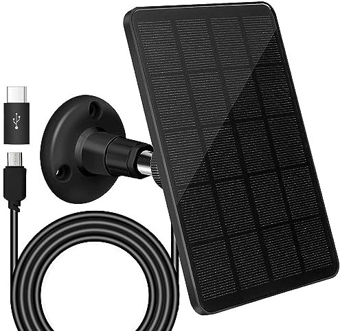 Solar Panel Charger for Outdoor Wireless Security Camera with 360°Adjustable Mount, 5V 4W Waterproof Continuous Solar Power for Camera with 10ft Micro USB & Type-C Port Charging Cable Black