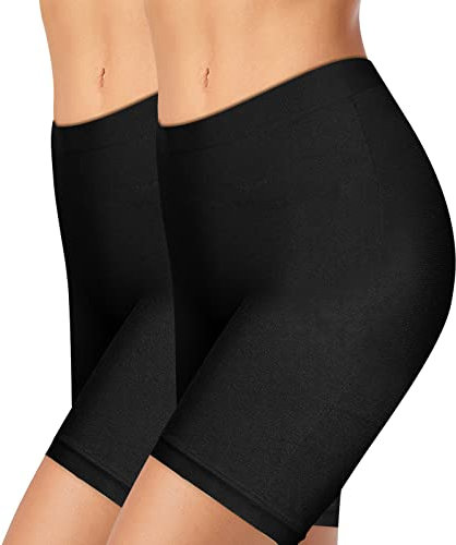 Lot de 2 Short Leggings Sport Femme sous Jupe ou Robe Anti-frottement Pantalons de Cyclisme pour Femme Legging Court sans Couture Boxer Short Sécurité (2pcs Noir, M)