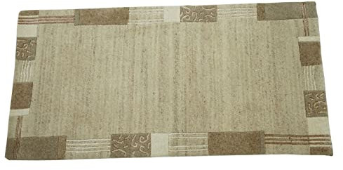 Nepal Teppich Handgeknüpft Beige Braun100% Wolle Orientteppich 75x140 cm N-770