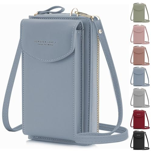 lmytdo Handytasche zum Umhängen, Kleine Umhängetasche Damen Brieftasche Crossbody PU Leder Geldbörse Kleine Crossbody Tasche mit Kartenfächer Verstellbar für Handy unter 6,5 Zoll (Himmelblau)