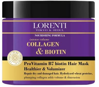 LORENTI TOKYO & SEOUL Haarmaske 500 ml Collagen & Biotin | Für trockenes, strapaziertes, dichtes und krauses Haar | Enthält Vitamin B7 und Proteine, um das Haar mit Feuchtigkeit zu versorgen