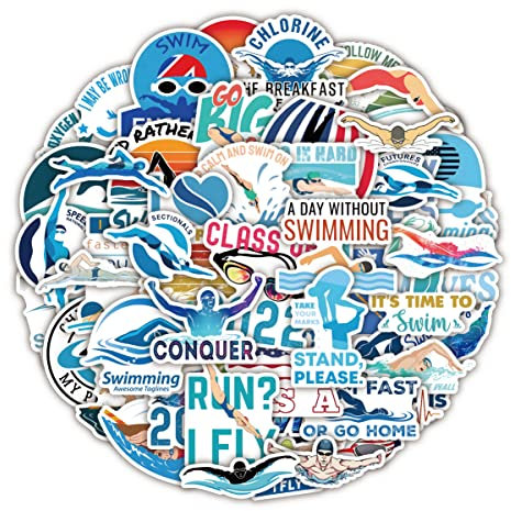 Swim Aufkleber für Laptop (50 PCS),Geschenk für Kinder Jugendliche Erwachsene Jungen,Swim Stickers Wasserdicht Vinyl Aufkleber für Scrapbook,Skateboard,Auto,Gepäck