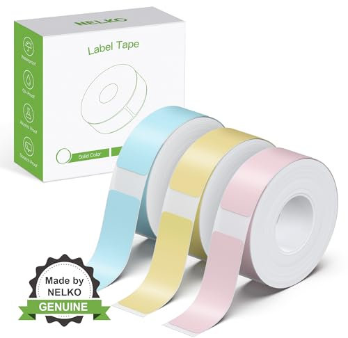 Nelko P21 Étiquettes autocollantes pour écrire, 12x40 mm, imprimante d'étiquettes en papier thermique pour maison, bureau, petites entreprises, 3 rouleau de 180 étiquettes/rouleau (Jaune/Bleu/Rose)