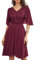 GRACE KARIN Damen Sommer Kurzarm Kleid mit Rüschen Luftig Leicht Chiffon Cocktailkleid Knielang Faltenrock Elegant Spitzenkleid Vintage Weinrot 40
