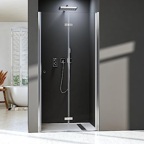 Duschfalttür 100 cm,Falttür Nischendrehtür Duschwand Duschabtrennung 6mm NANO ESG Sicherheitsglas Duschtür Höhe 185 cm,Ohne Duschwanne