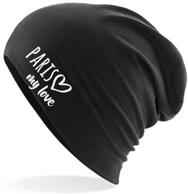 huuraa Beanie Paris My Love Geschenk Unisex Wintermütze Black Paris Geschenkidee