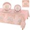 Fowecelt Rose Gold Plates Napkins - 53pcs 40th Birthday Party Decoration Paper Tableware Set Disposable Party Plates Napkins Tablecloth for Her Girl Women Dinnerware