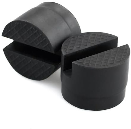 2 Pieces Car Trolley Slotted Frame Rail Protector Jack Rubber Potector Pad Universal Jacking Puck Support Blocks 48mm Diameter, Axle Stands 3 tons (black)