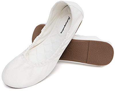 HEVA Faltbare Damen-Ballerinas mit runder Zehenpartie Bequeme Slip-On-Loafer Pumps Schuhe(6UK 39EU,Weiß)